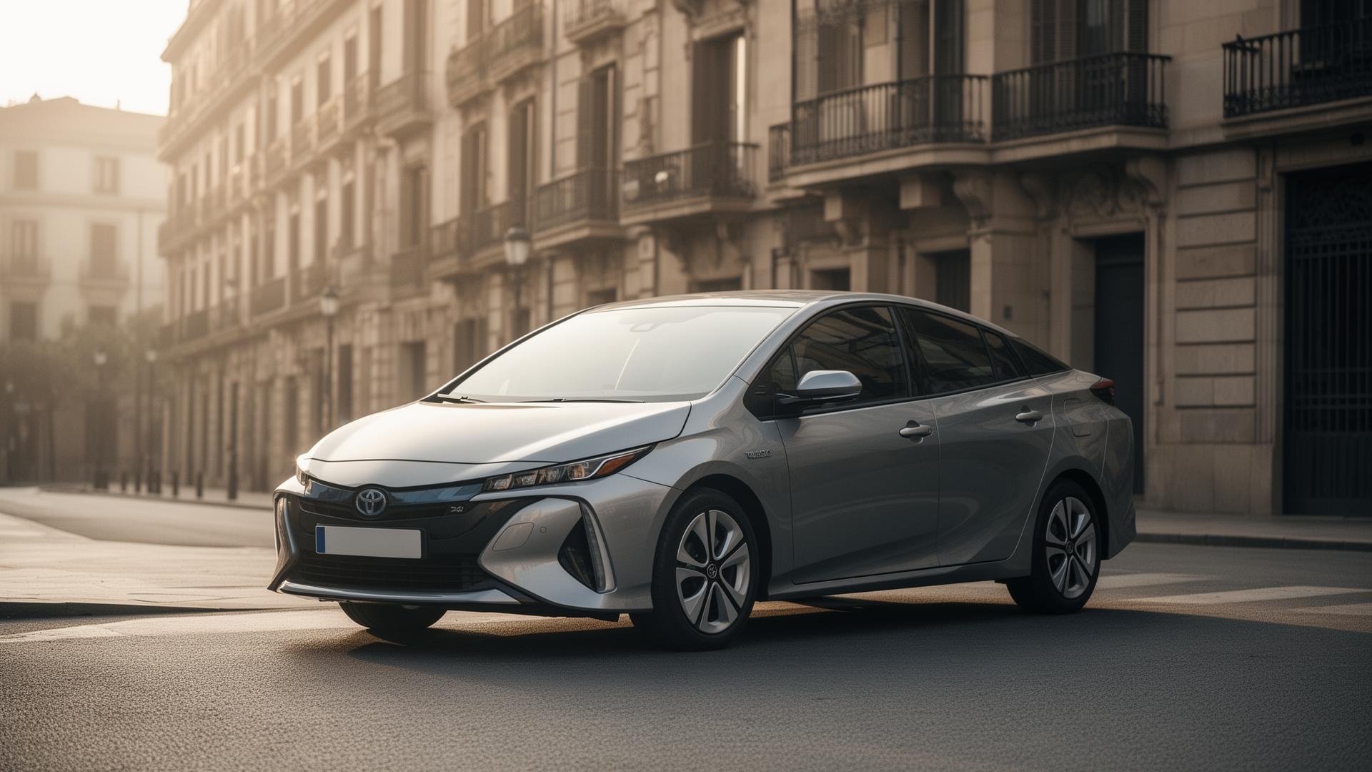 Modern hybrid car parked on a Barcelona street